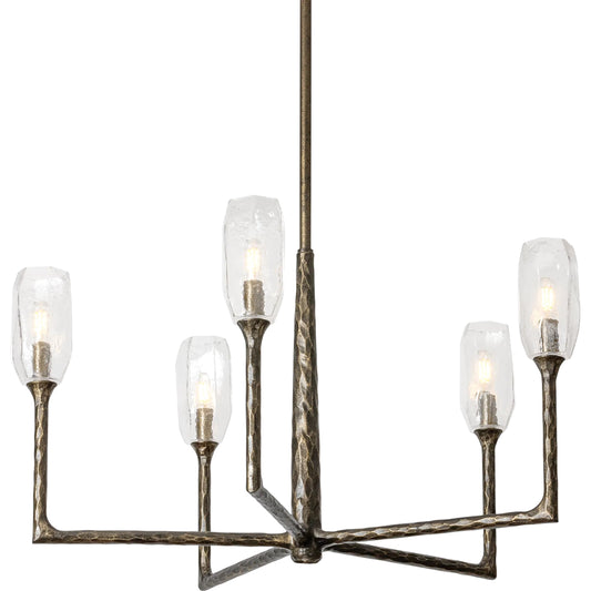 Lyle Chandelier by Troy in black patina gold. Made from iron in a unique style.