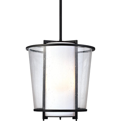 Bennington Pendant by Troy in forged bronze. Made from hand worked iron in a modern style.
