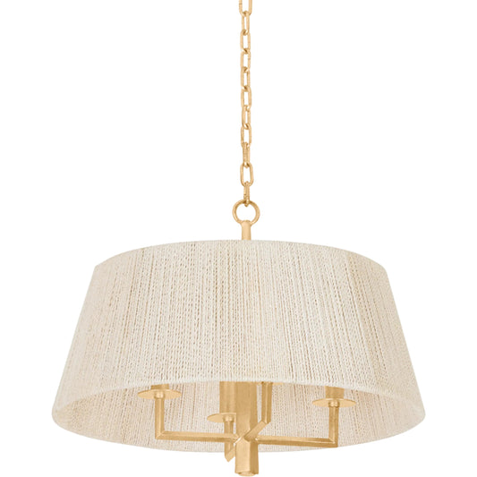 Azar 4-Light Pendant by Troy in vintage gold leaf. Made from steel in a rustic style.