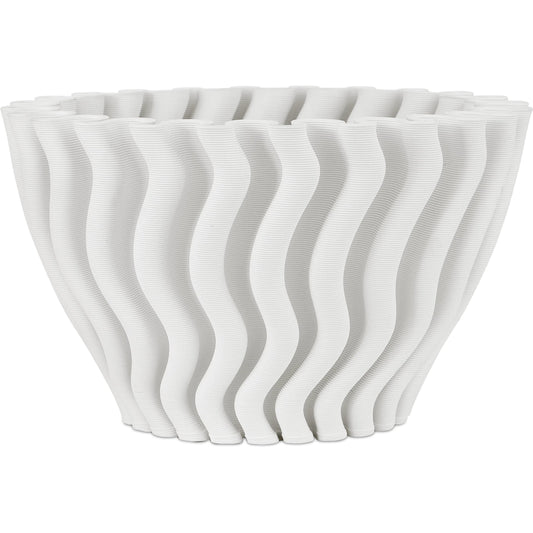 Ripple Vase by Currey and Company in white. Made from porcelain in a unique style.