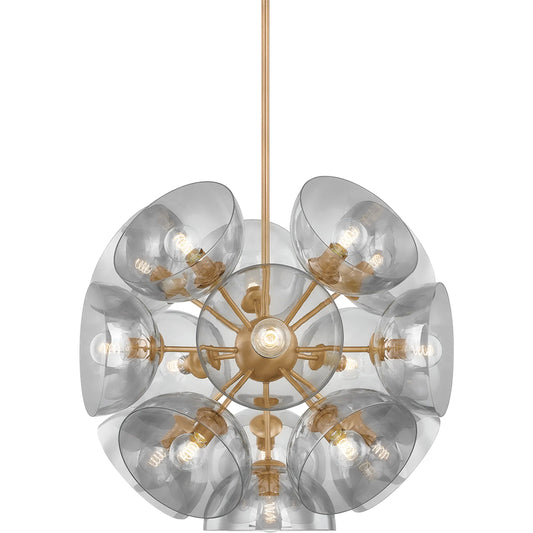 Salix 16-Light Pendant by Troy in patina brass. Made from glass in a unique style.