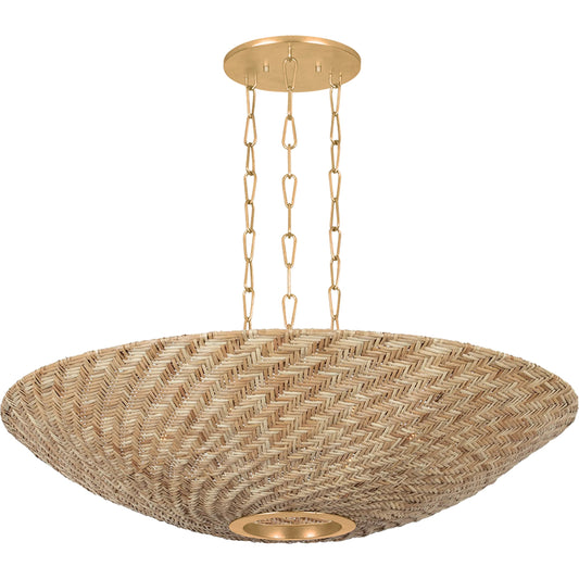 Ollie Chandelier by Troy in vintage gold leaf. Made from iron in a unique style.