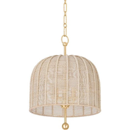 Lonnie Pendant by Troy in vintage gold leaf. Made from steel in a unique style.