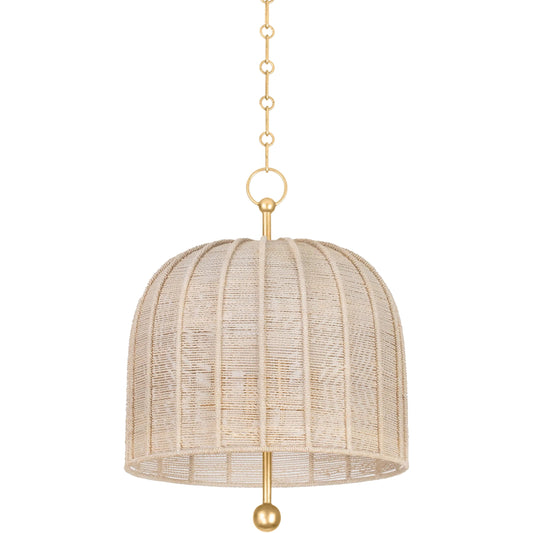 Lonnie Pendant by Troy in vintage gold leaf. Made from steel in a unique style.