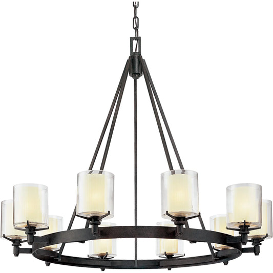 Arcadia Chandelier by Troy in french iron. Made from hand worked iron in a modern style.