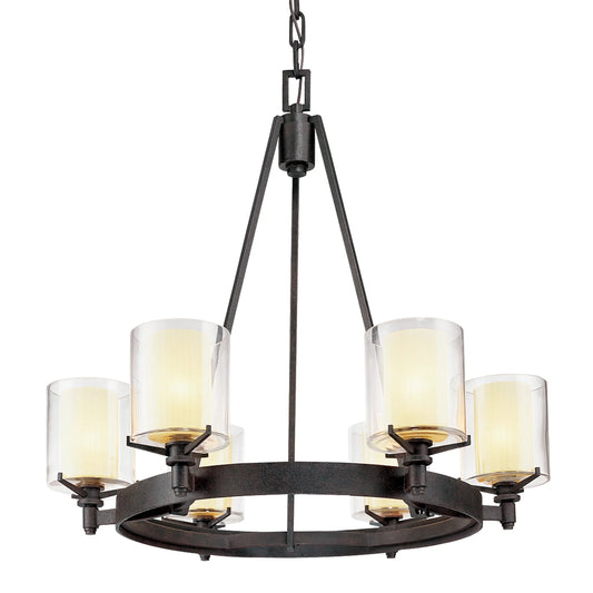 Arcadia 6-Light Chandelier by Troy in textured iron. Made from hand worked iron in a unique style.
