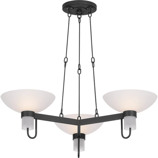 Arturo Chandelier by Troy in textured bronze. Made from iron in a unique style.