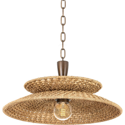 Landry Pendant by Troy in bronze leaf. Made from natural woven in a rustic style.