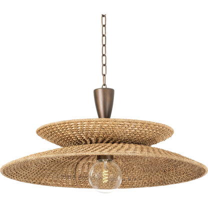 Landry Pendant by Troy in bronze leaf. Made from natural woven in a rustic style.