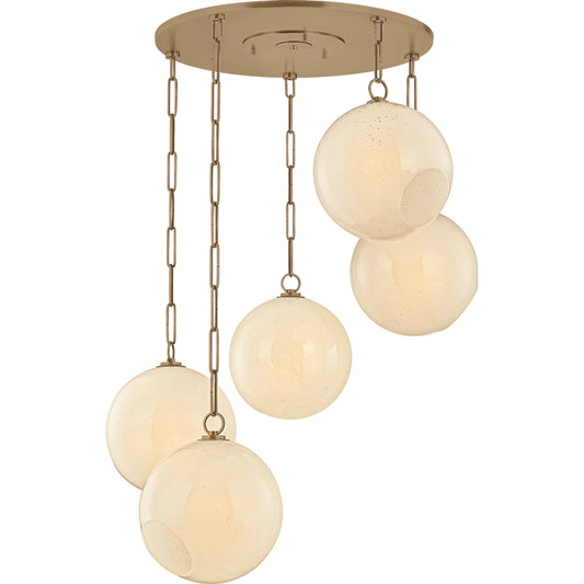 Bramble 5-Light Chandelier by Troy in patina brass. Made from steel in a unique style.