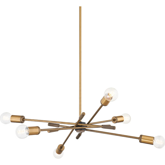 Chino Chandelier by Troy in patina brass. Made from steel in a modern style.