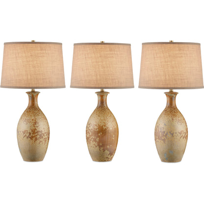 Stellata Table Lamp by Currey and Company in ochre. Made from ceramic in a modern style.