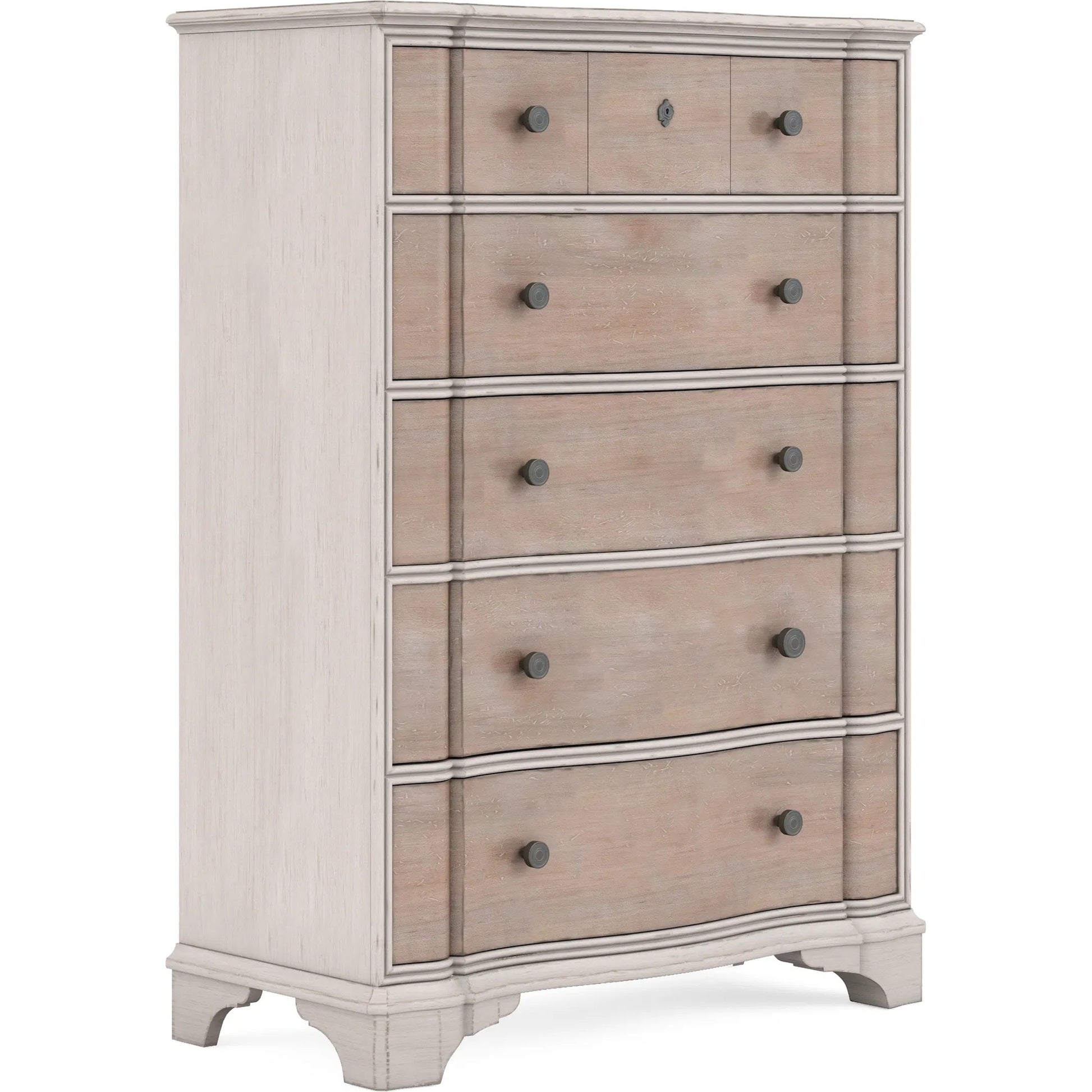 Alcove Drawer Chest by A.R.T. Furniture in belgian ivory, washed maple. Made from acacia solids, maple veneers, metal in a modern style.