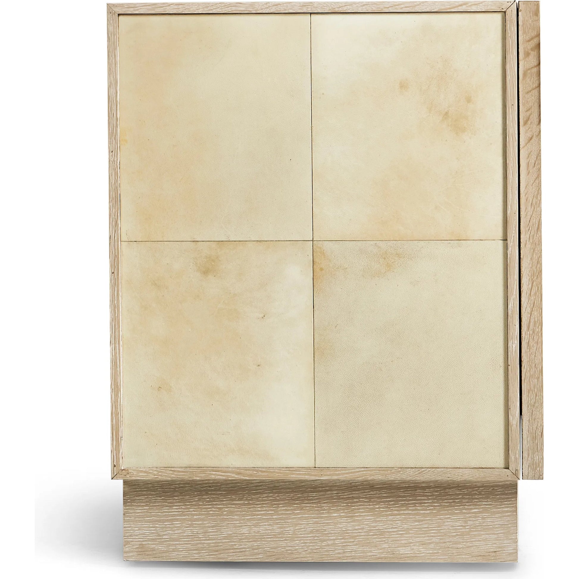 Hydra Entertainment Console by Jonathan Charles in parchment oak. Made from oak, oak veneer, brass, vellum in a transitional style.