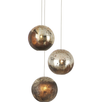 Pathos 3-LIGHT Multi-Drop Pendant by Currey and Company in antique silver, antique gold, matte charcoal, silver. Made from glass in a modern style.