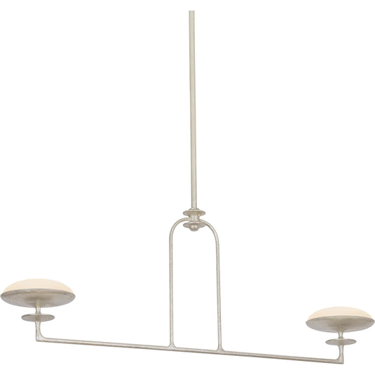 Pacific 2-Light Linear Chandelier by Troy in warm silver leaf. Made from iron in a unique style.