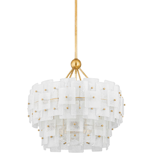 Jacik Chandelier by Troy in vintage gold leaf. Made from steel in a unique style.
