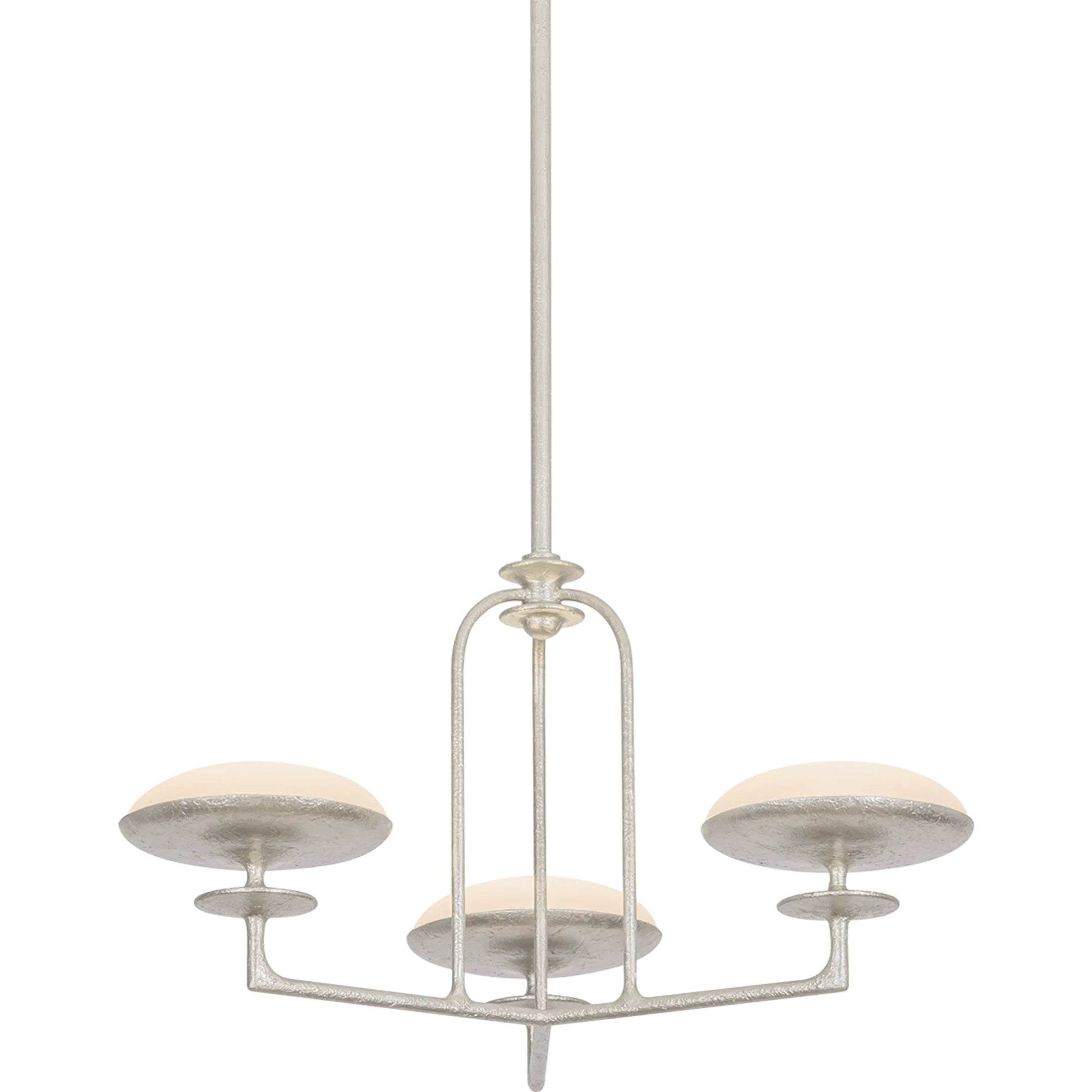 Pacific 3-Light Chandelier by Troy in warm silver leaf. Made from iron in a unique style.
