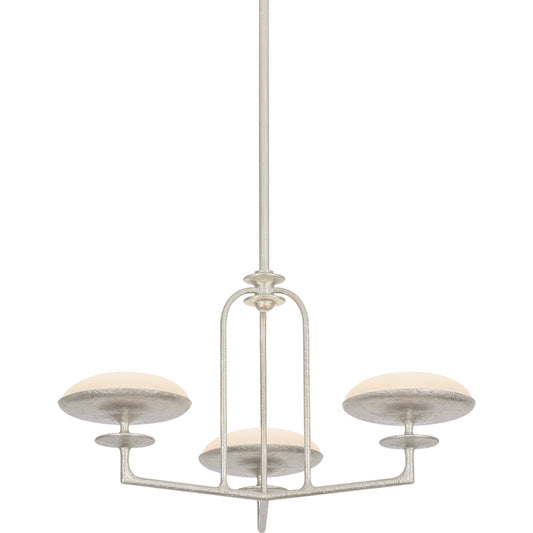 Pacific 3-Light Chandelier by Troy in warm silver leaf. Made from iron in a unique style.