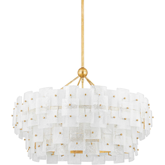 Jacik Chandelier by Troy in vintage gold leaf. Made from steel in a unique style.