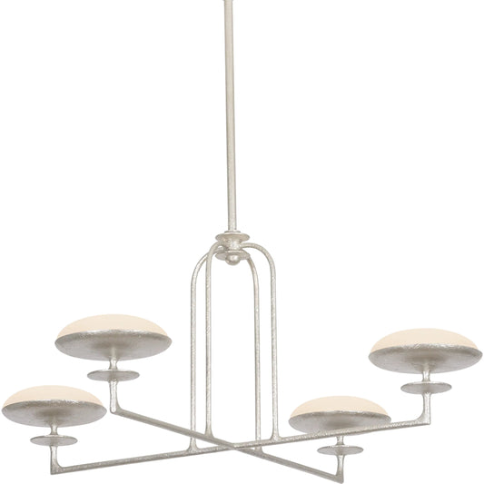Pacific 4-Light Chandelier by Troy in warm silver leaf. Made from iron in a unique style.
