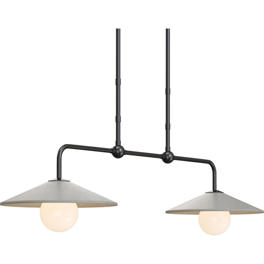 Bothy Double Outdoor Pendant by Currey and Company in natural, black, frosted white. Made from concrete, metal, glass in a modern style.