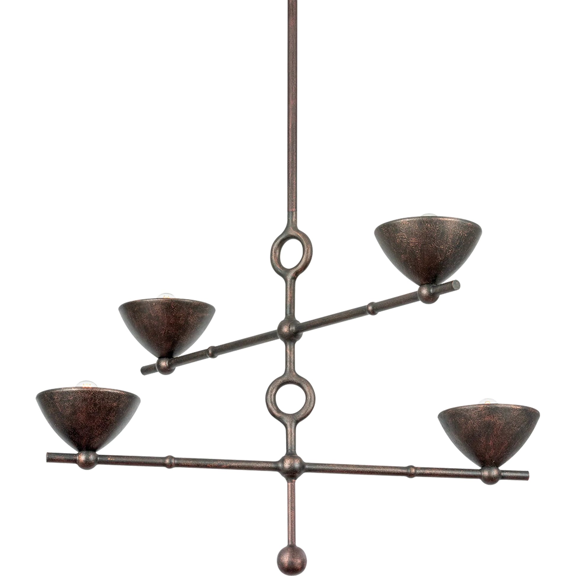 Vishal 4-Light Chandelier by Troy in black patina gold. Made from iron in a unique style.