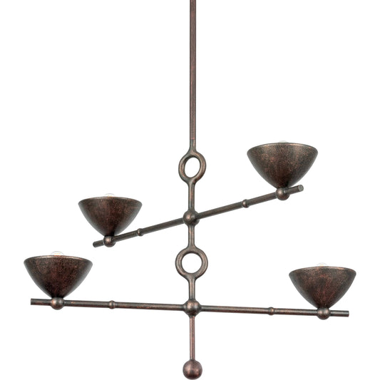 Vishal 4-Light Chandelier by Troy in black patina gold. Made from iron in a unique style.