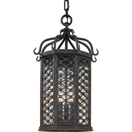 Los Olivos Lantern by Troy in textured iron. Made from hand forged iron in a unique style.