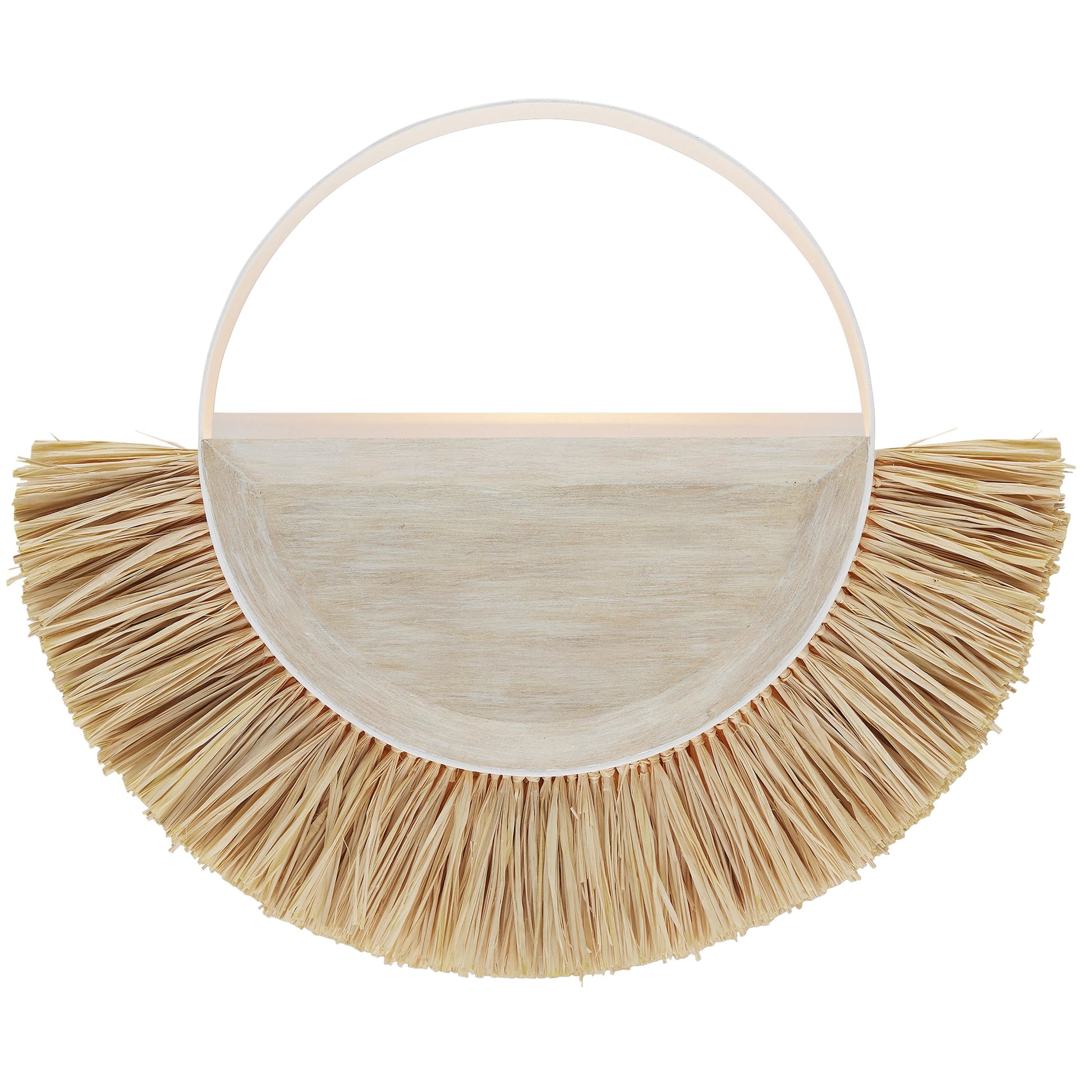 Seychelles Wall Sconce by Currey and Company in sugar white, sandstone, natural. Made from wrought iron, wood, raffia in a coastal style.