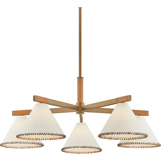 Stoney Chandelier by Troy in patina brass. Made from steel in a unique style.