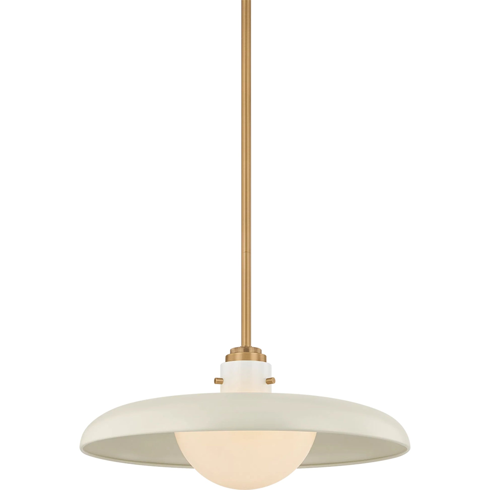 Gustavo Pendant by Troy in patina brass, off, white. Made from aluminum in a unique style.