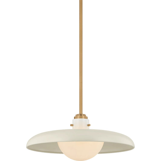 Gustavo Pendant by Troy in patina brass, off, white. Made from aluminum in a unique style.