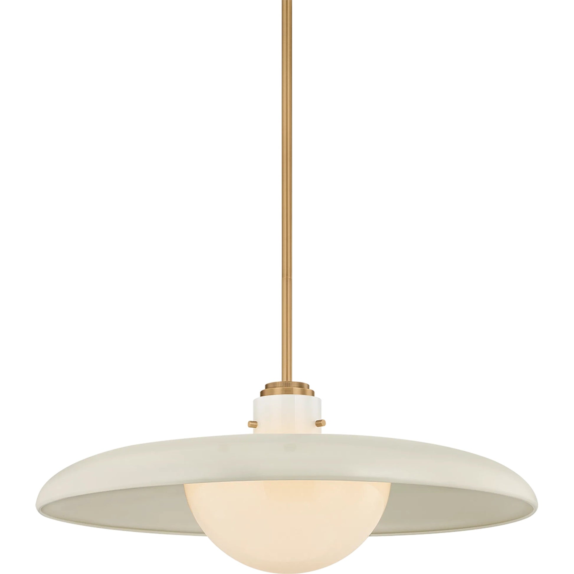 Gustavo Pendant by Troy in patina brass, off, white. Made from aluminum in a unique style.