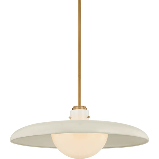 Gustavo Pendant by Troy in patina brass, off, white. Made from aluminum in a unique style.