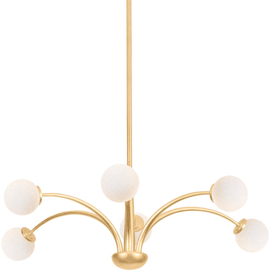 Orinda 6-Light Chandelier by Troy in vintage gold leaf. Made from iron in a unique style.