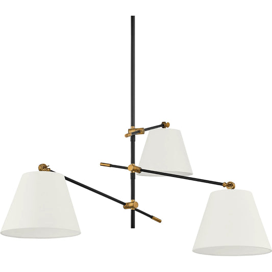 Navin Chandelier by Troy in patina brass. Made from steel in a modern style.