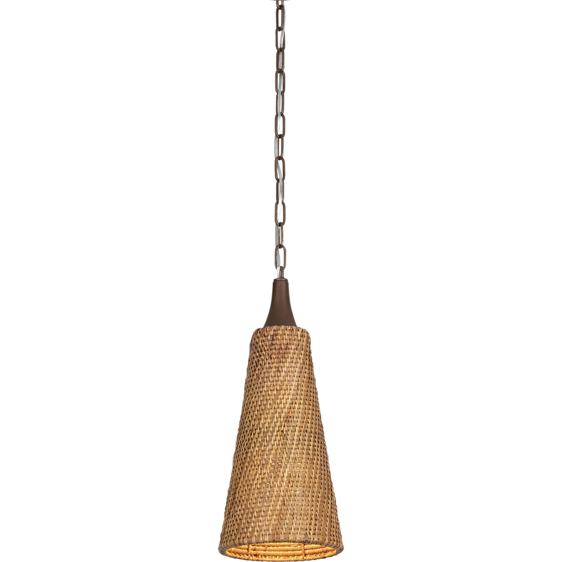 Kenzo Pendant by Troy in bronze leaf. Made from iron in a rustic style.