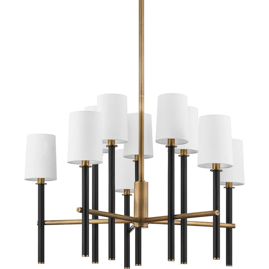 Belvedere Chandelier by Troy in patina brass. Made from steel in a modern style.