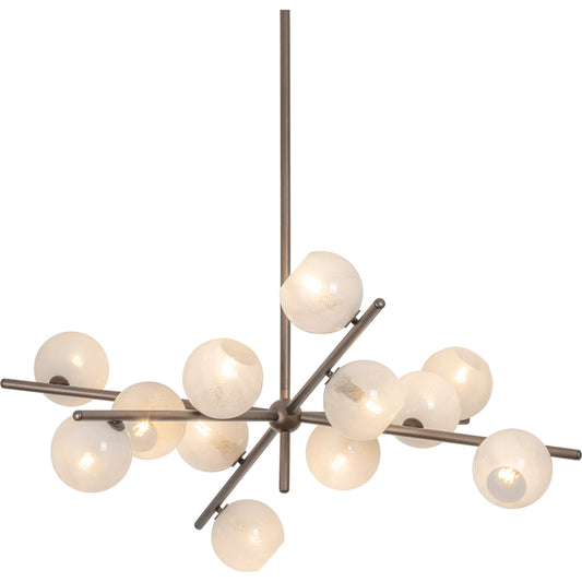Sonny Chandelier by Troy in bronze leaf. Made from glass, opal glossy glass in a unique style.