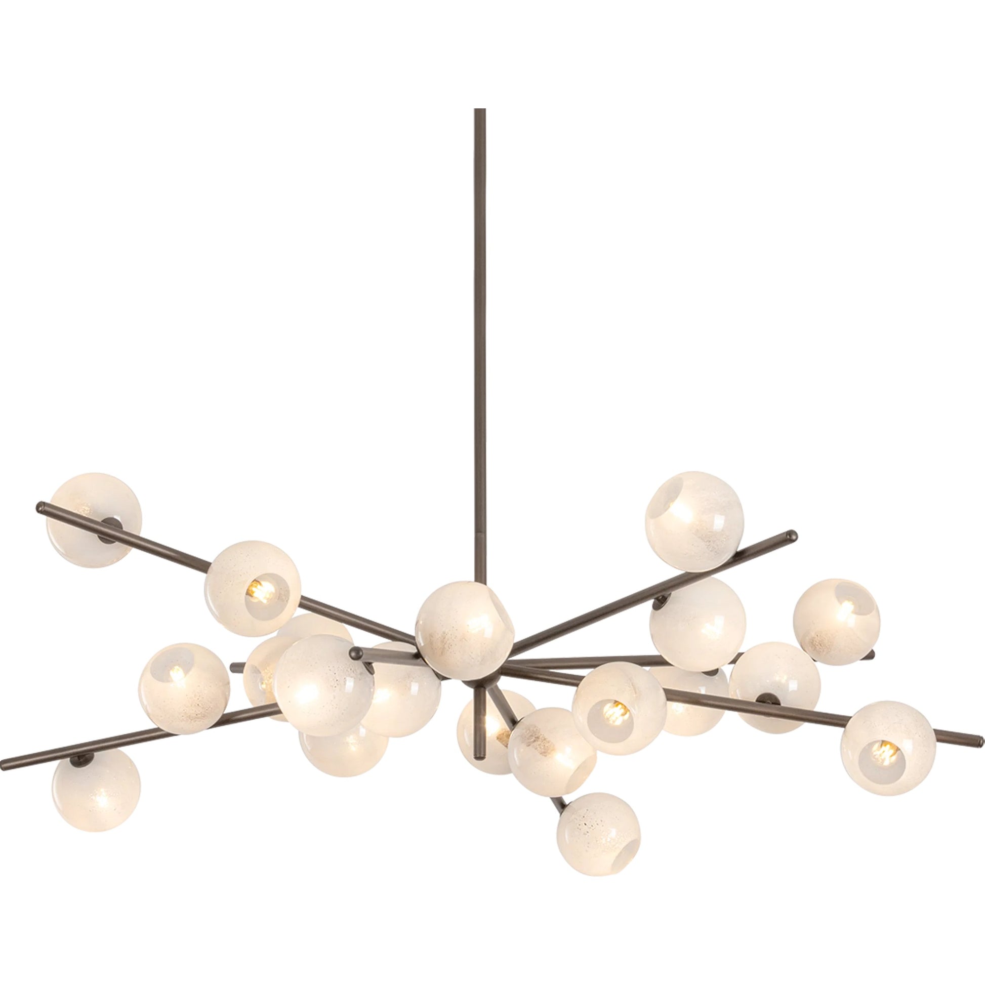 Sonny Chandelier by Troy in bronze leaf. Made from glass, opal glossy glass in a unique style.