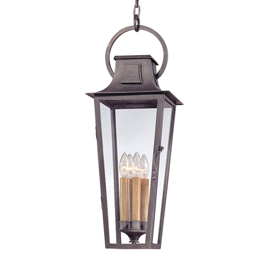 Parisian Square Hanging Lantern by Troy in aged pewter. Made from unique in a rustic style.