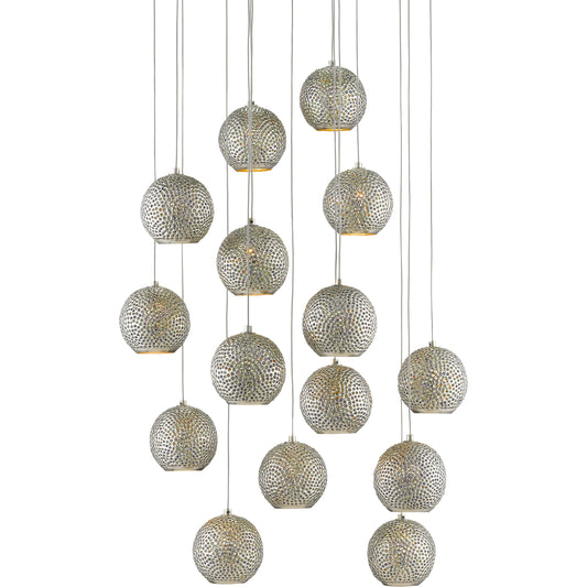 Giro Pendant by Currey and Company in painted silver, nickel, blue. Made from metal, glass bead in a modern style.