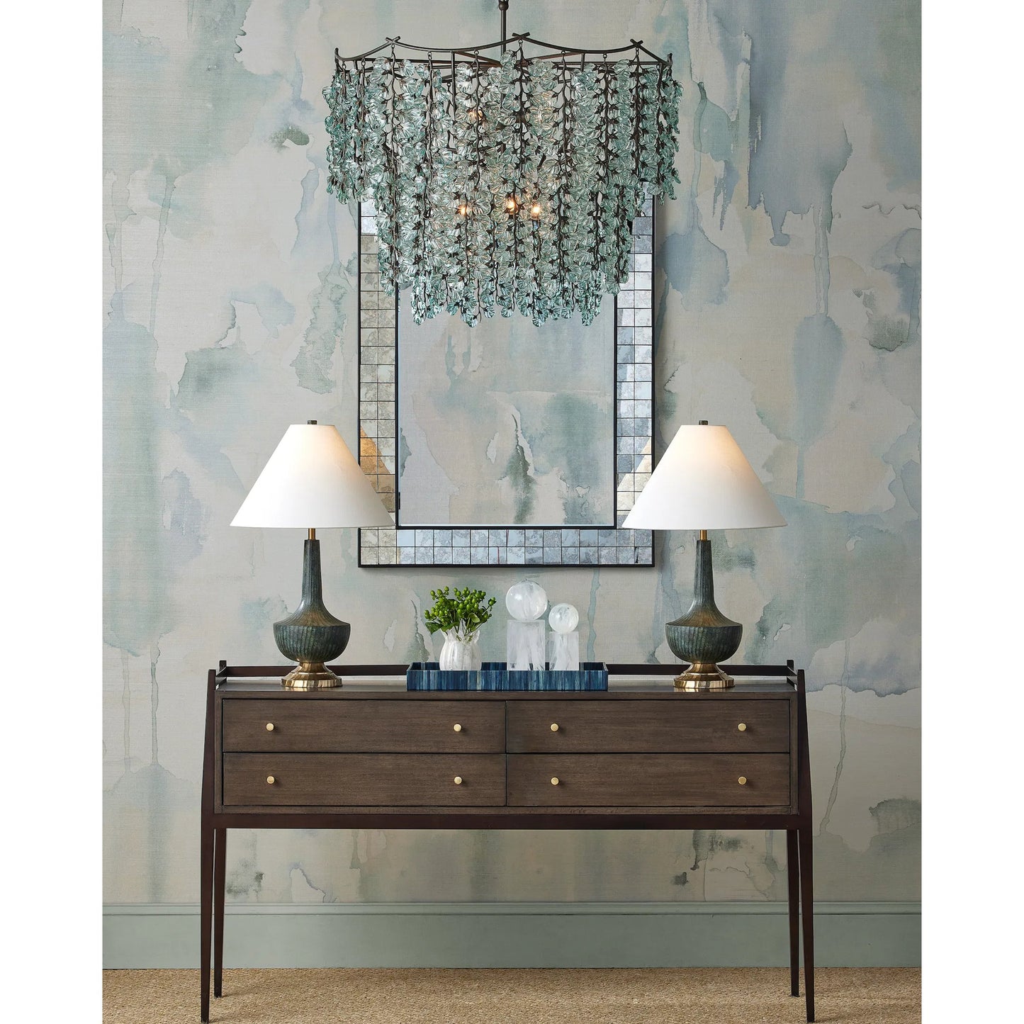 004 SI-2387104 | Lifestyle | Mosaico Mirror by Currey and Company in ebony, antique mirror. Made from mango wood, glass in a modern style.