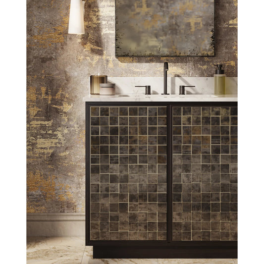 Mosaico 36" Vanity with Undermount Sink by Currey and Company in ebony, natural, white, antique mirror. Made from mango wood, carrara marble, vitreous china, glass in a unique style.
