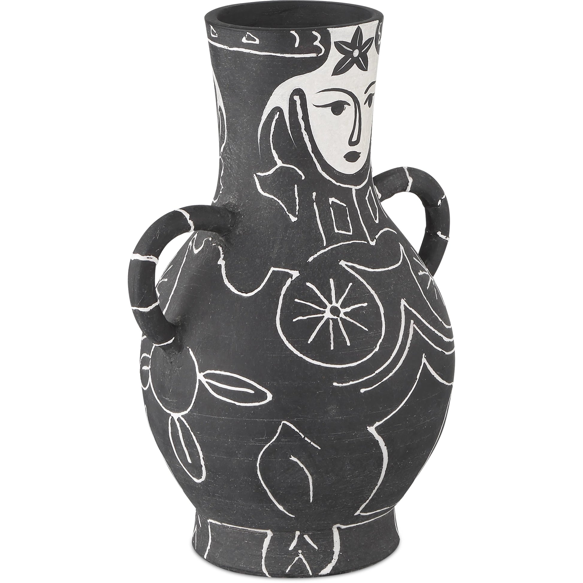 Saint-Paul-De-Vence Vase by Currey and Company in black, white. Made from terracotta in a modern style.