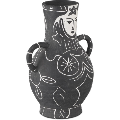 Saint-Paul-De-Vence Vase by Currey and Company in black, white. Made from terracotta in a modern style.