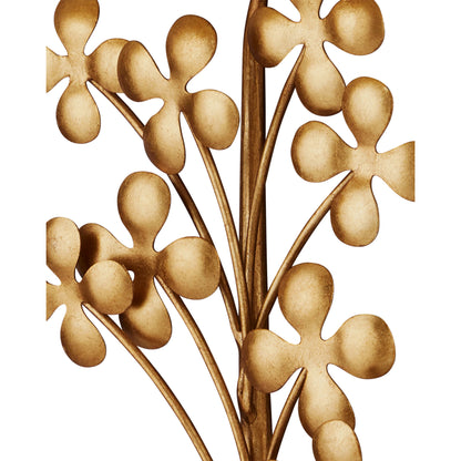 Cloverfield Wall Sconce by Currey and Company in contemporary gold leaf, contemporary gold. Made from wrought iron in a modern style.