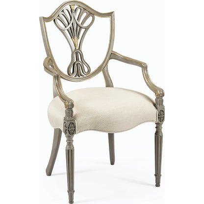 Buckingham Sheraton Grey & Gilded Dining Armchair by Jonathan Charles in brown and buckingham gray. Made from acacia in a traditional style.