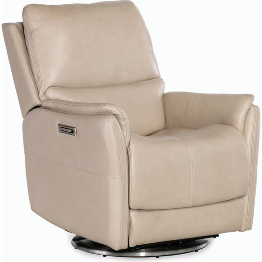 Soiree Zero Gravity Swivel w/Power Headrest and Lumbar by Hooker Furniture in beige. Made from leather in a modern style.